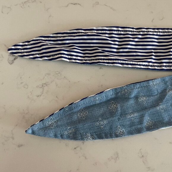 Upcycle Reversible Hair Tie Stripes & Denim Print Blue White Cream Sz OS - Picture 4 of 5